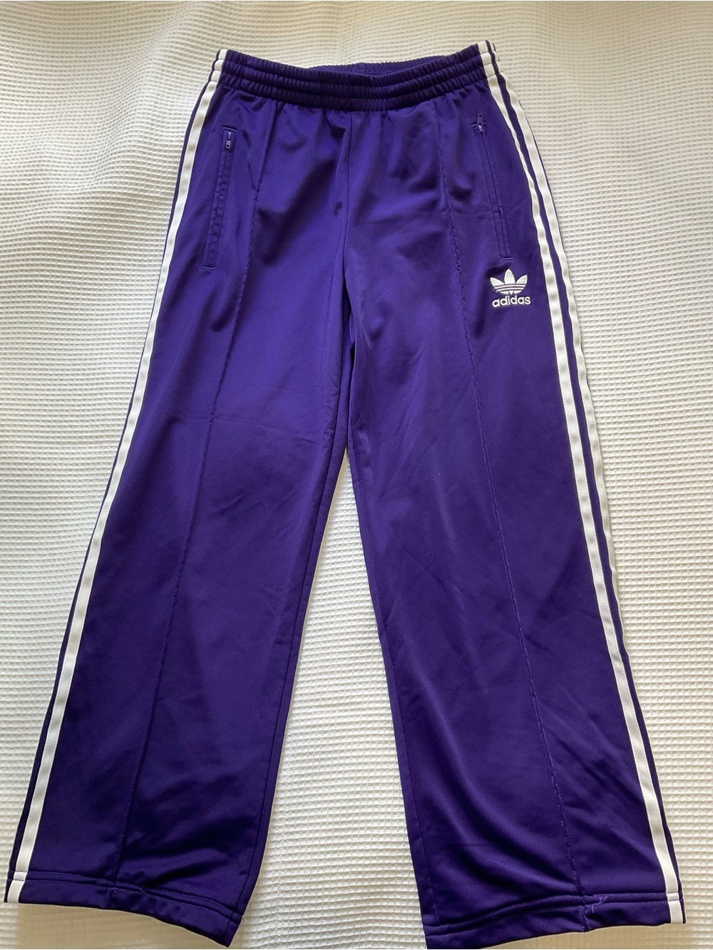 Adidas Purple 3 Stripe Wide Leg Track Pants